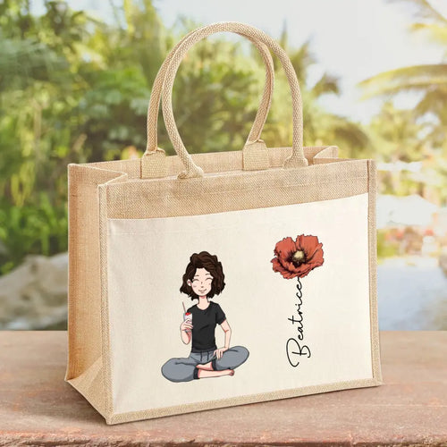 Borsa da spiaggia personalizzata con fiore, manici solidi e materiale robusto ecologico