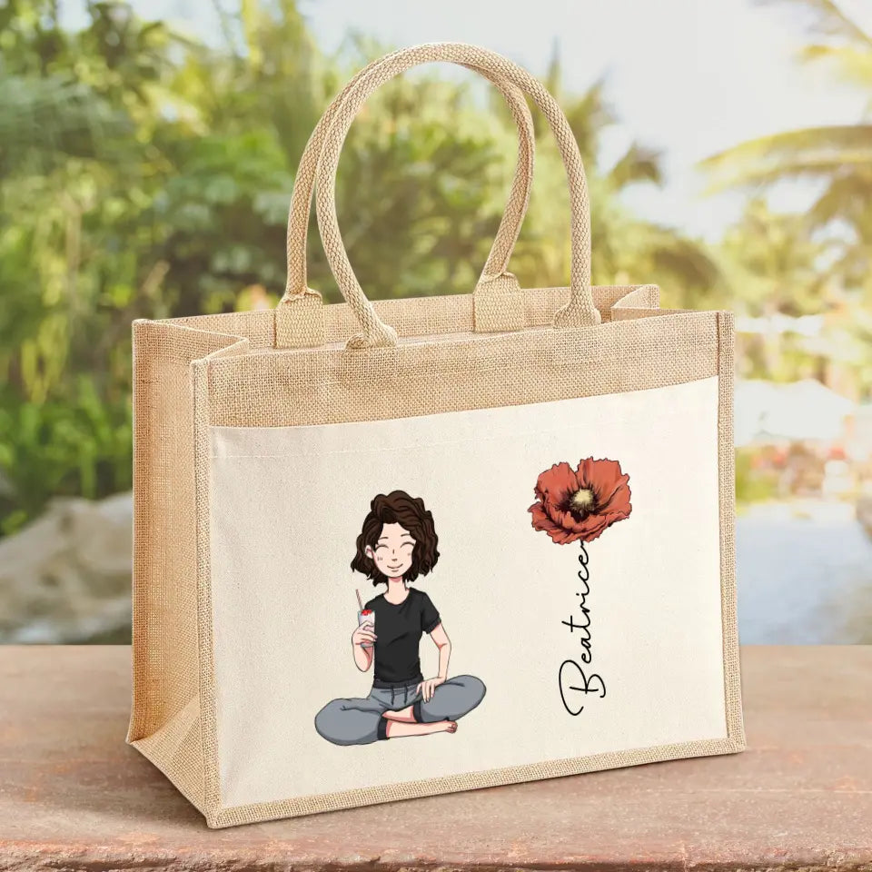 Borsa da spiaggia personalizzata con fiore, manici solidi e materiale robusto ecologico