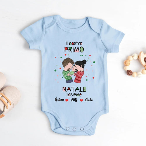 Body personalizzato neonato Primo Natale con design mamma papà, materiale morbido e confortevole – Motiv 2