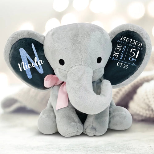 Elefante di peluche morbido personalizzato con nome, regalo nascita per neonati – Motiv 2