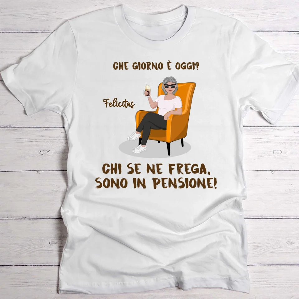 Maglietta personalizzata per pensionati con stampa DTF, in cotone 100%, design Felicità da pensione