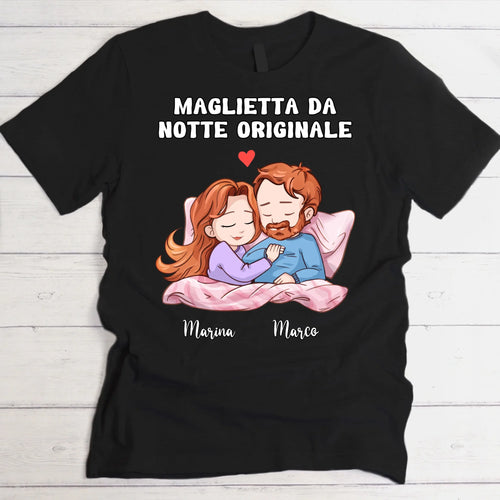 Camicia da notte personalizzata per coppie in cotone, stampa DTF di qualità – Motiv 2