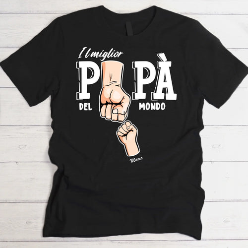 T-Shirt scura personalizzata "Il miglior papà del mondo" in cotone, con stampa di qualità per il regalo perfetto ai papà