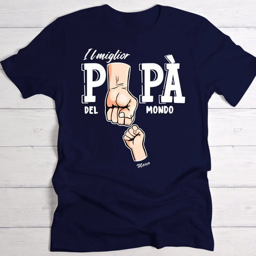 T-Shirt scura personalizzata "Il miglior papà del mondo" in cotone, con stampa di qualità per il regalo perfetto – Motiv 2