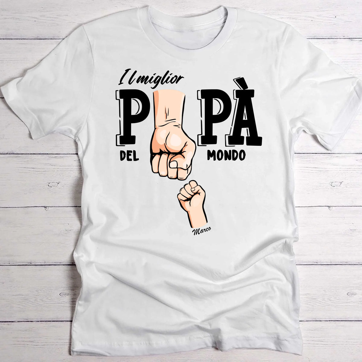 T-Shirt personalizzata Il miglior papà del mondo in cotone con stampa DTF, disponibile con personalizzazione nome e design