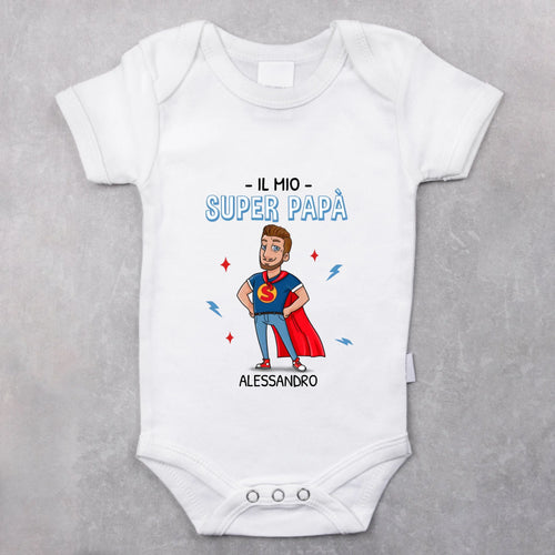 Body personalizzato per neonato Super Papà con design customizzabile per papa e nascita