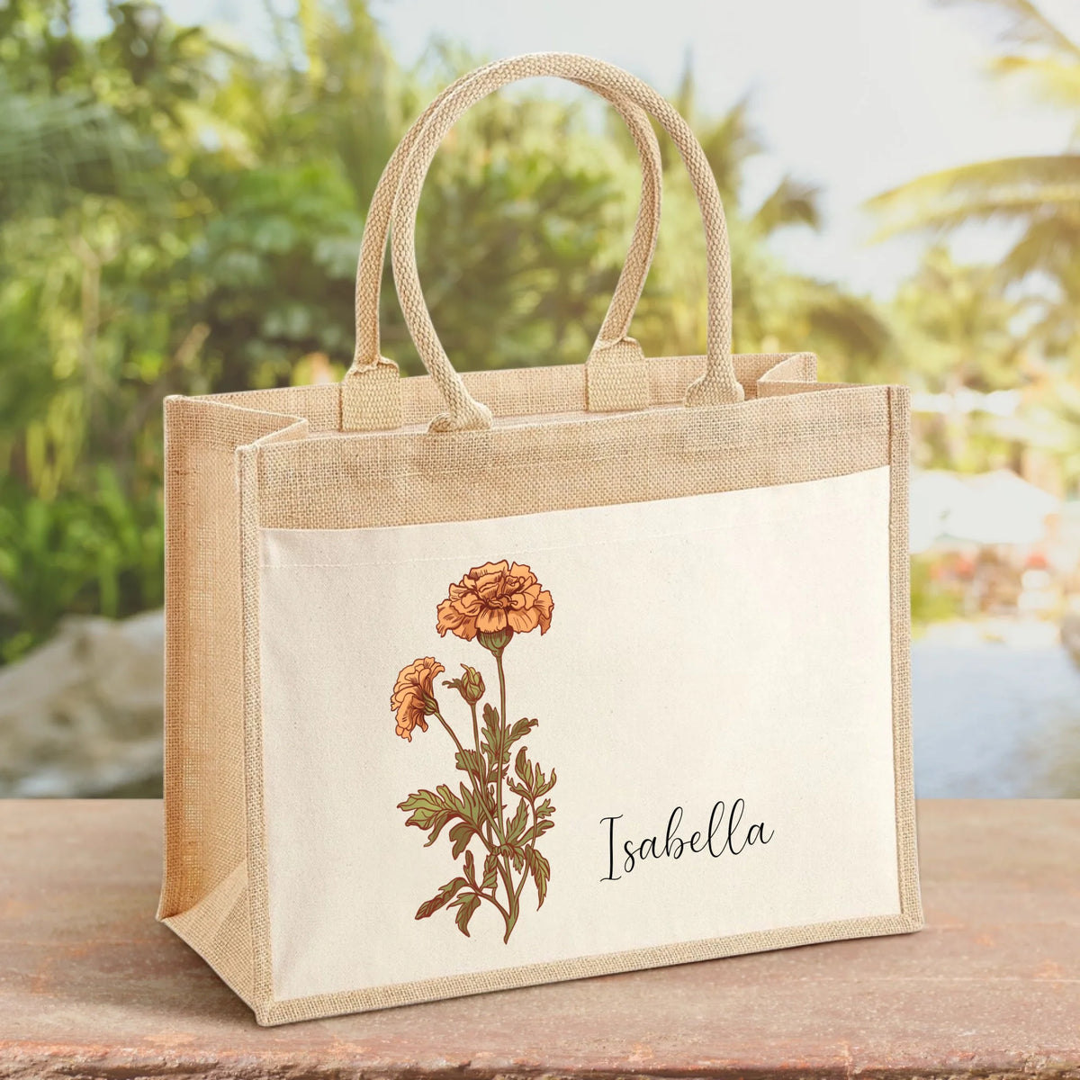 Borsa personalizzata Il tuo fiore con nome e design custom, materiale robusto e manici solidi
