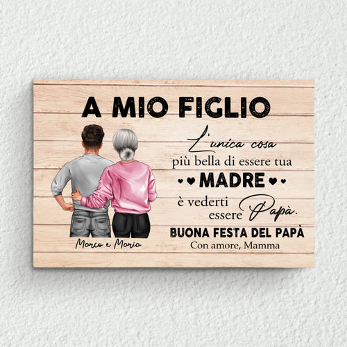 Tela personalizzata Festa del Papà con nome del figlio, stampa alta qualità e cornice legno