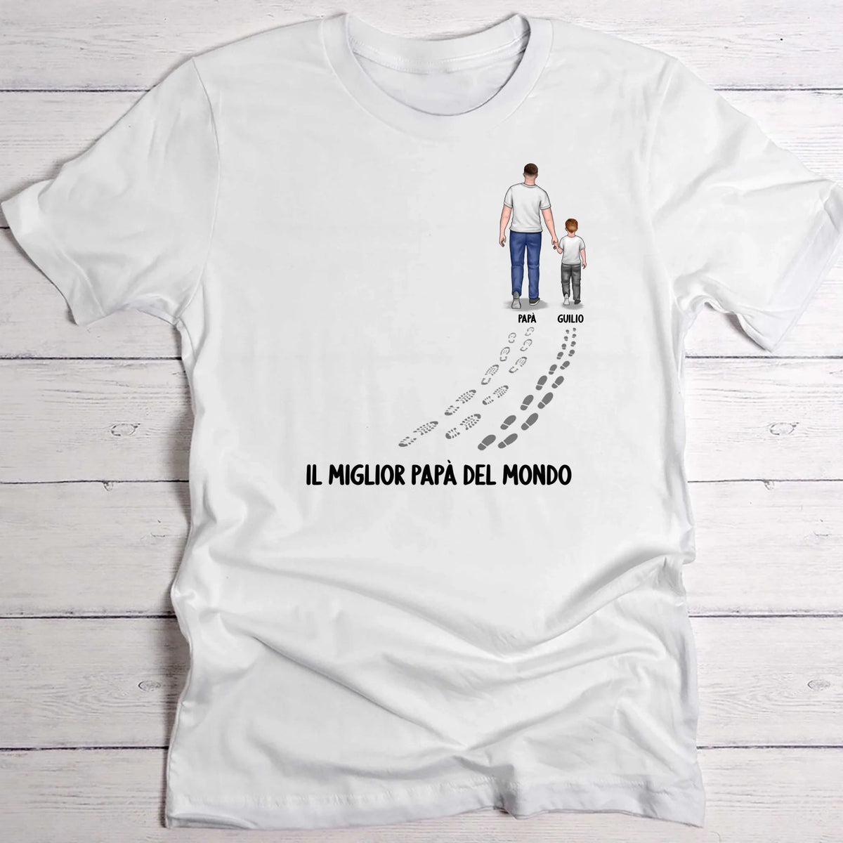 T-Shirt personalizzata Padre e Figlio per papà in cotone con stampa DTF, disponibile da personalizzare con nomi e design