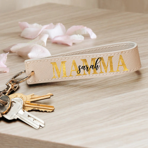Portachiavi personalizzato per Mamma in similpelle PU con moschettone, design elegante personalizzabile