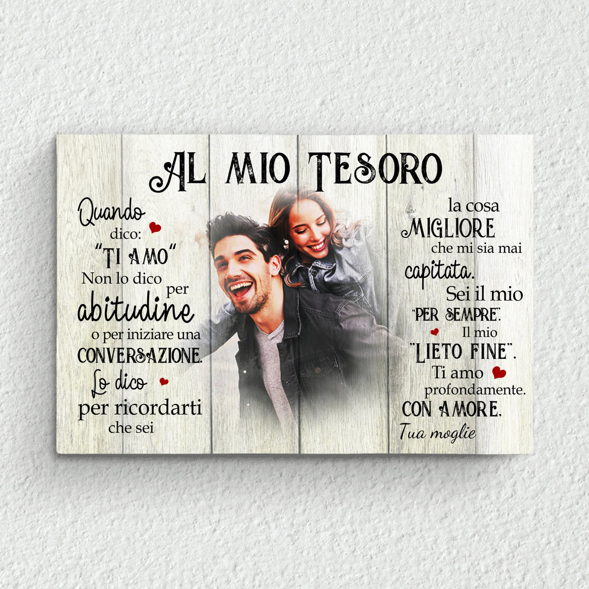 Tela personalizzata per coppie 'Il mio lieto fine' con cornice in legno, stampa nitida e colori intensi