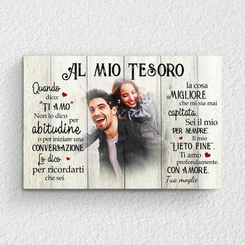 Tela personalizzata per coppie 'Il mio lieto fine' con cornice in legno, stampa nitida e colori intensi