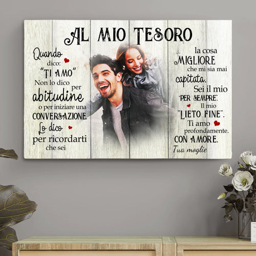 Tela personalizzata per coppie 'Il mio lieto fine' con cornice in legno, stampa nitida e colori intensi – Motiv 2
