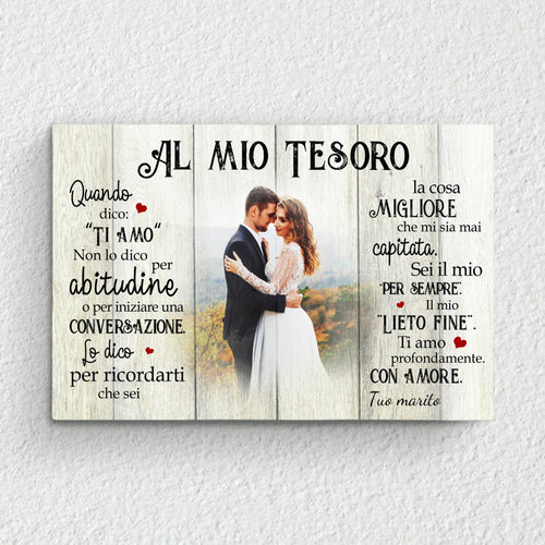 Tela personalizzata per coppie Il mio lieto fine con cornice in legno massello e stampa ad alta qualità