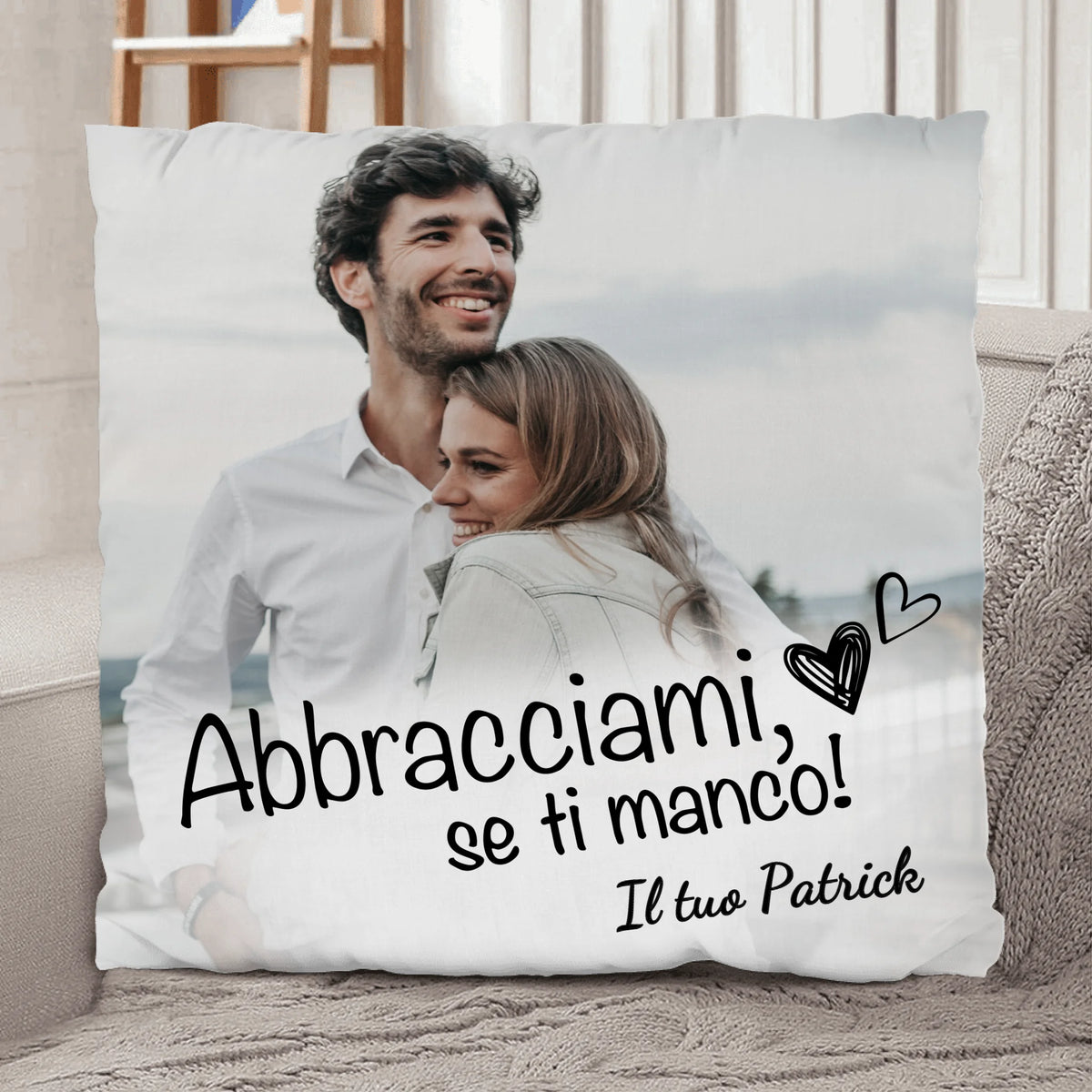Cuscino per coppia personalizzato Quando ti manco con nomi incisi, morbido peluche premium