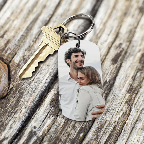 Portachiavi coppia in acciaio personalizzato Guida con prudenza, stampa doppia lato con design esclusivo – Motiv 2