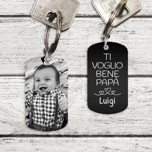 Portachiavi papà in metallo nero inciso con personalizzazione e gravure su entrambi i lati – Motiv 2