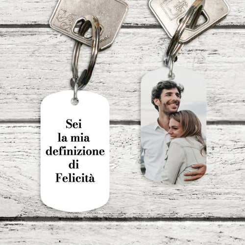 Portachiavi per coppia personalizzato in acciaio inossidabile spazzolato con stampa doppia faccia, regalo romantico per