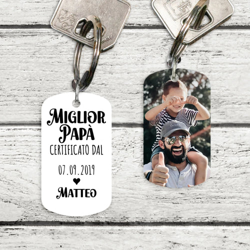 Portachiavi personalizzato Miglior Papà in metallo con stampa su entrambi i lati, acciaio inossidabile