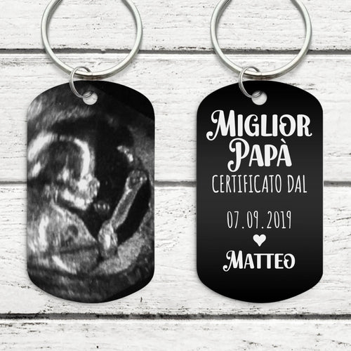Portachiavi in metallo nero inciso personalizzato Miglior Papà con incisione su entrambi i lati