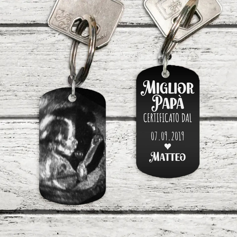 Miglior Papà - Portachiavi per genitori (Incisione - nero/bianco)