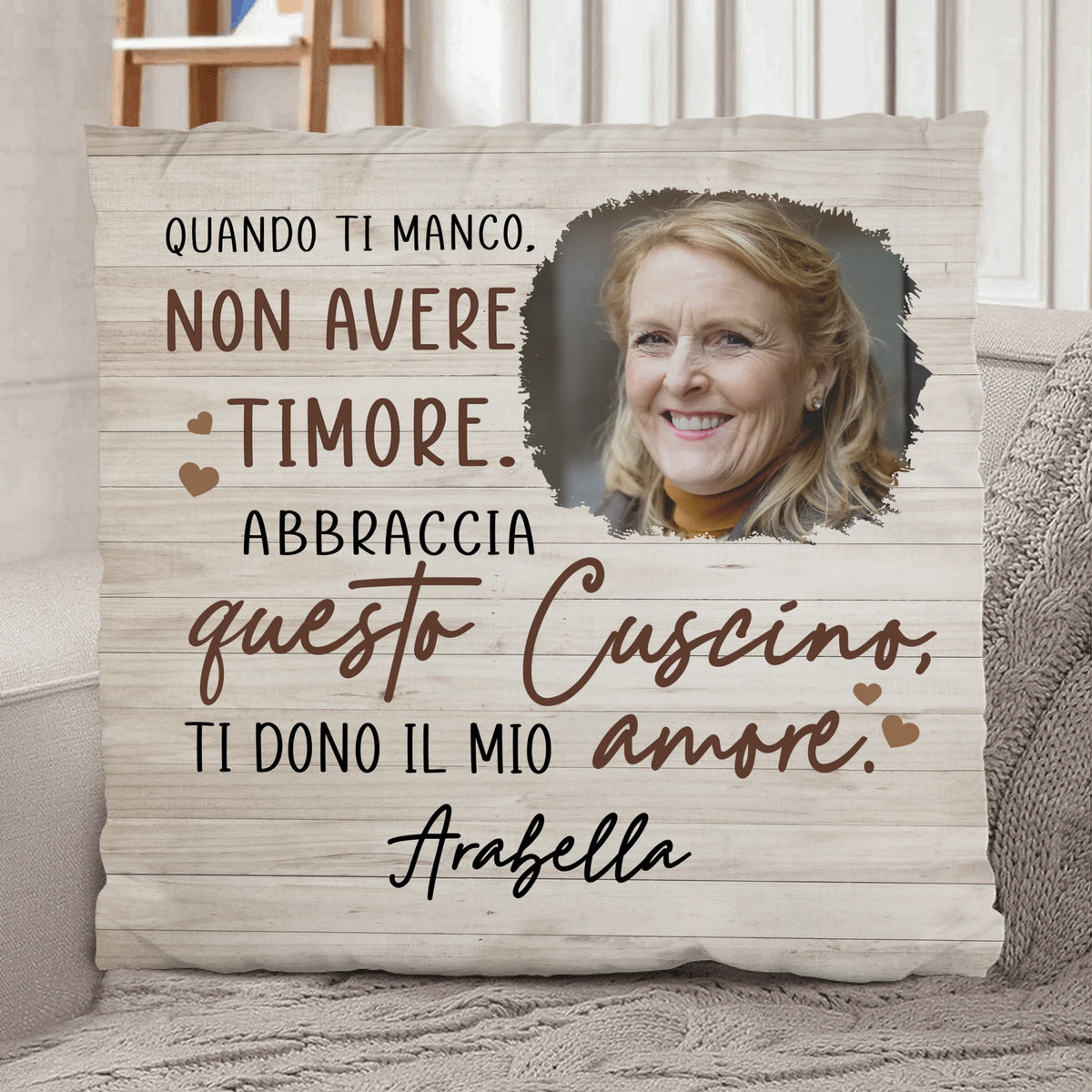 Cuscino personalizzato per la famiglia con nomi incisi, morbido e lavabile