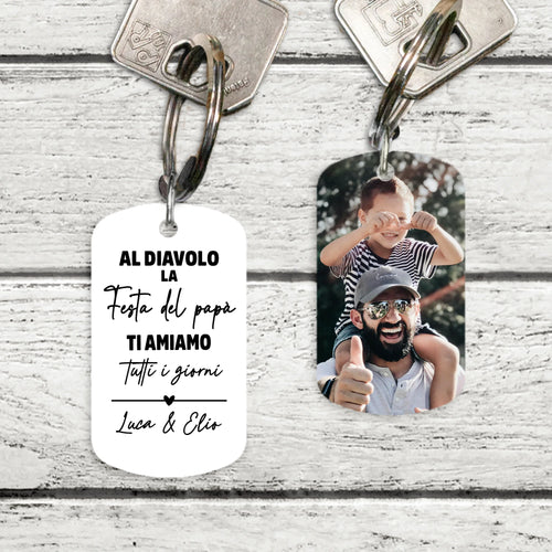 Portachiavi Festa del Papà in acciaio inossidabile spazzolato con stampa personalizzata su entrambi i lati
