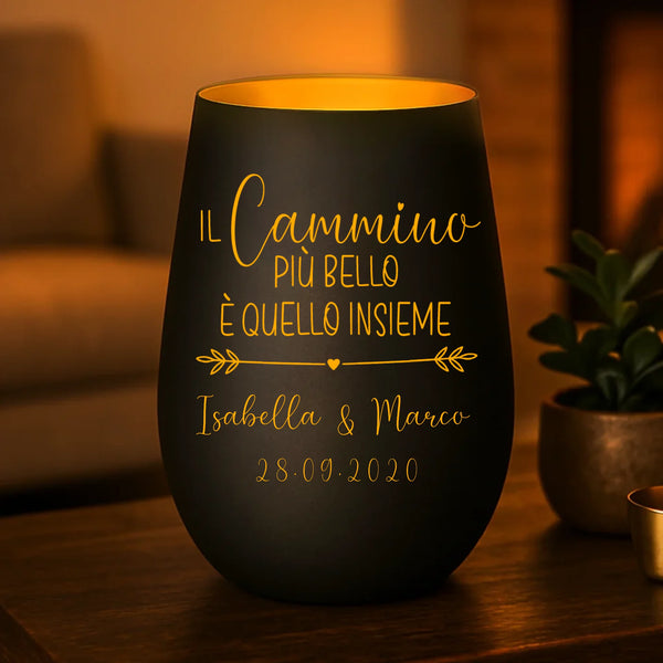 Regale personalizzato: portacandela nero e oro con incisione dei nomi - realizzato da Love & Faith