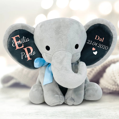 Peluche elefante morbido personalizzato con iniziali, regalo di coppia Insieme dal