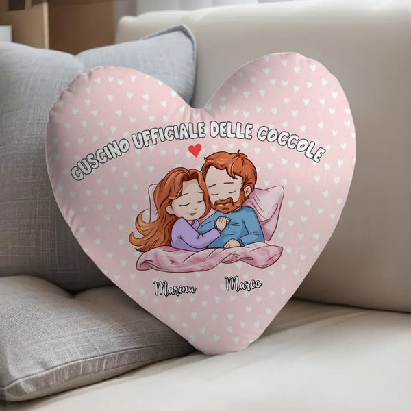 Cuscino ufficiale delle coccole - Cuscino a cuore personalizzato con stampa completa e dolce illustrazione per coppie