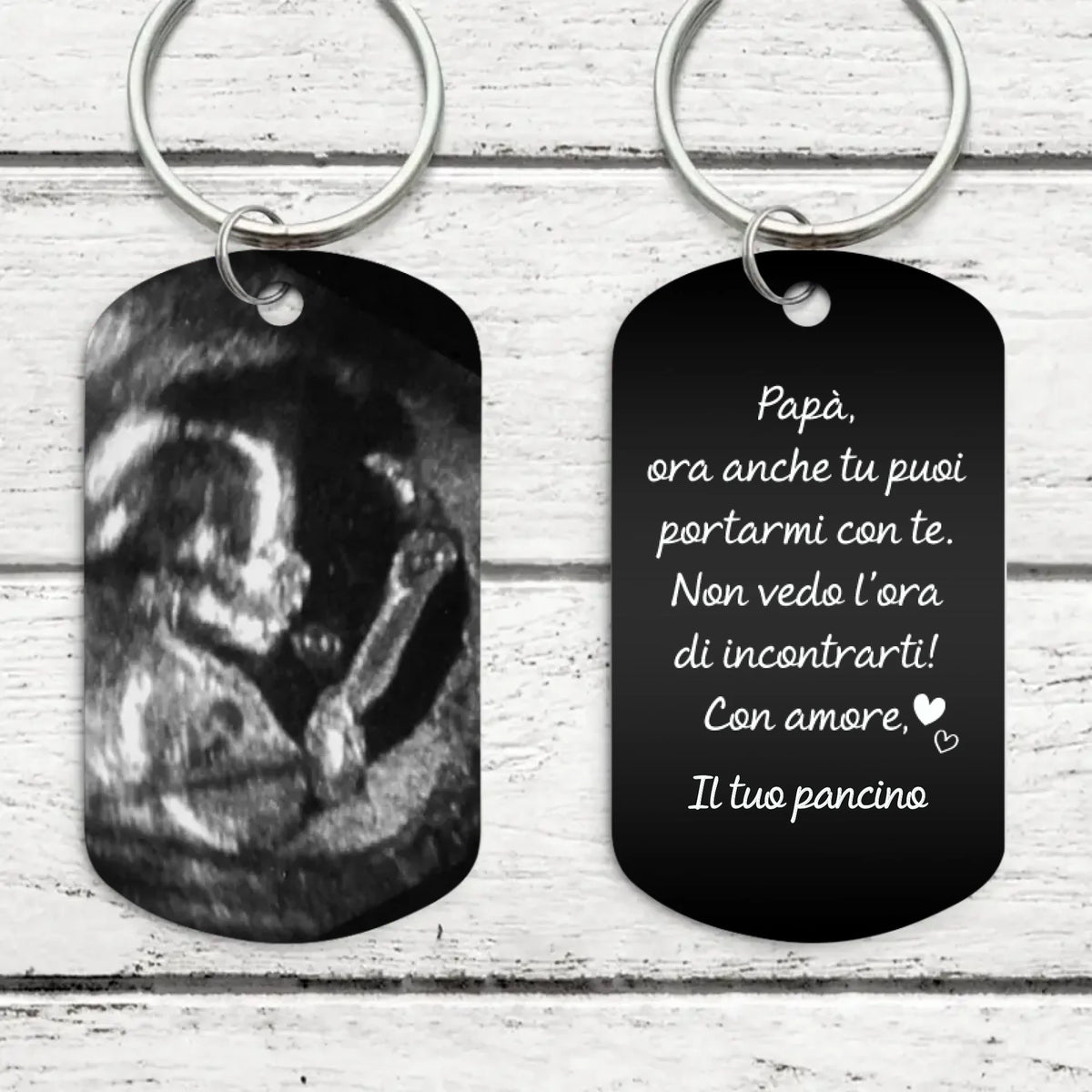 Portachiavi personalizzato nero inciso per papà con alluminio raffinato – Piccolo pancino