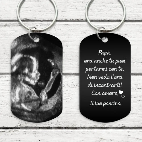 Portachiavi personalizzato nero inciso per papà con alluminio raffinato – Piccolo pancino