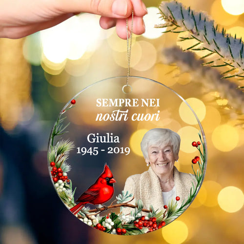 Ornamento acrilico personalizzato per albero di Natale con design Sempre nei nostri cuori – Motiv 2