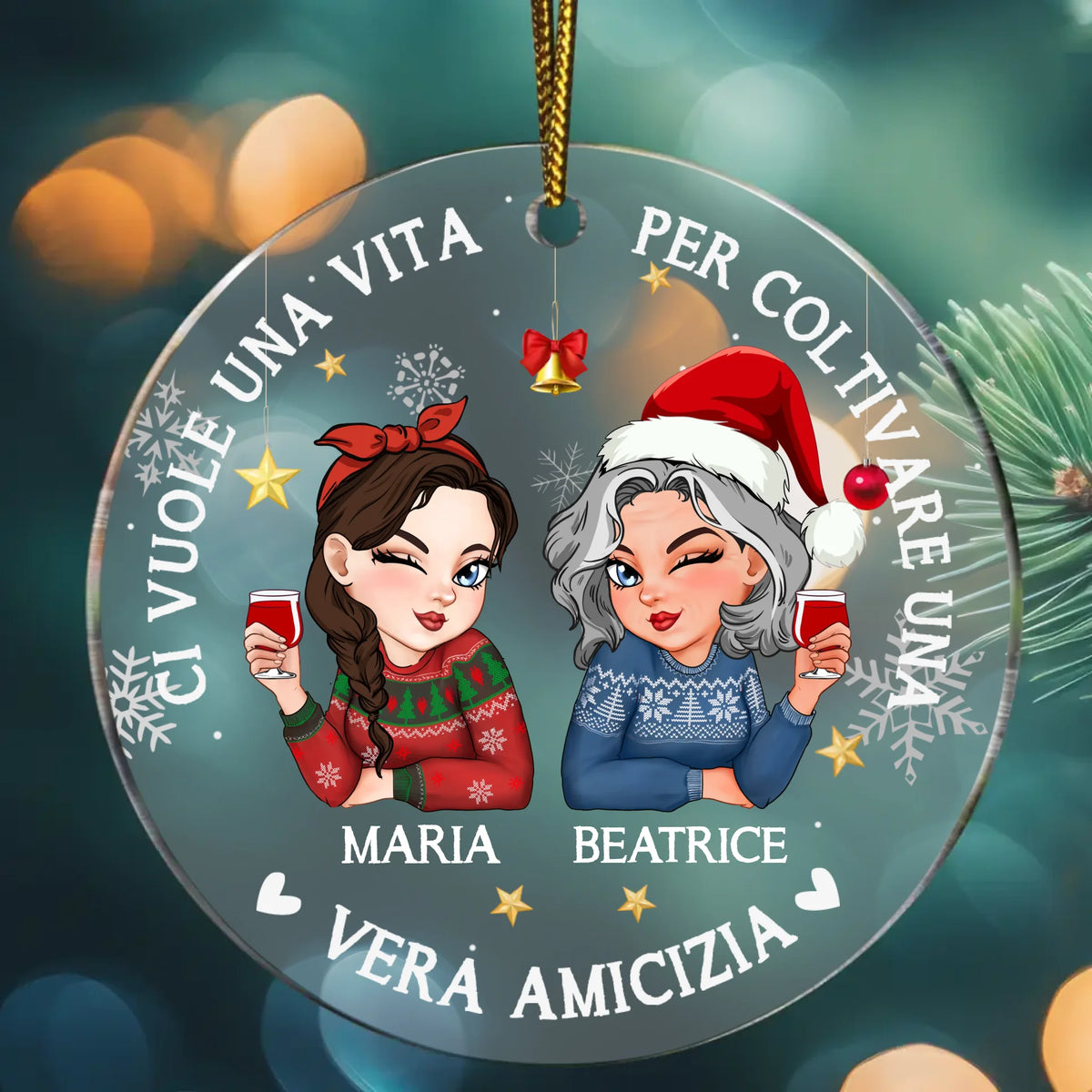 Decorazione natalizia acrilico trasparente personalizzabile con nomi e design, Gli amici di sempre