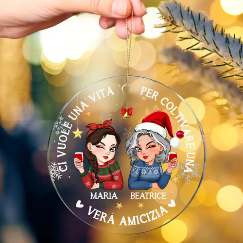 Decorazione natalizia acrilico trasparente personalizzabile con nomi e design, Gli amici di sempre – Motiv 2