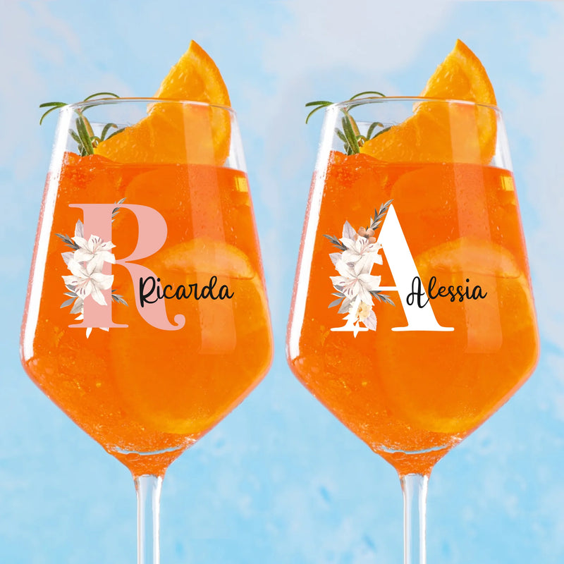 Fiore – Calice da vino personalizzato con iniziale e nome