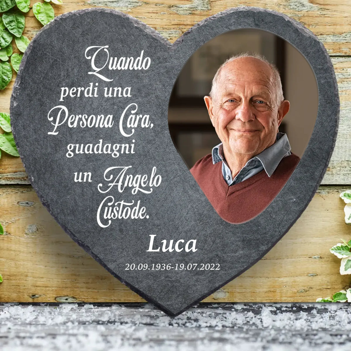 Cuore in ardesia personalizzato Angelo Custode con incisione laser, regalo commemorativo per famiglia