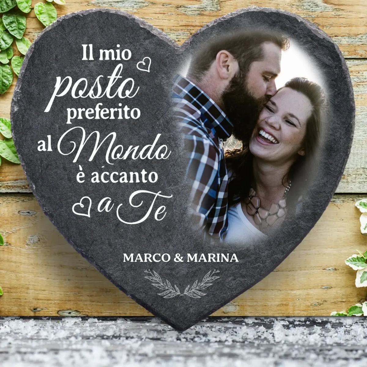 Cuore in ardesia personalizzato per coppie con incisione, superficie strutturata, resistente ai raggi UV