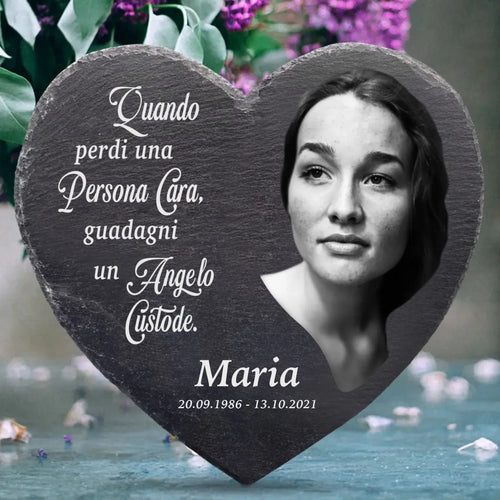 Cuore in ardesia personalizzato Angelo Custode con incisione laser, regalo commemorativo per famiglia – Motiv 2