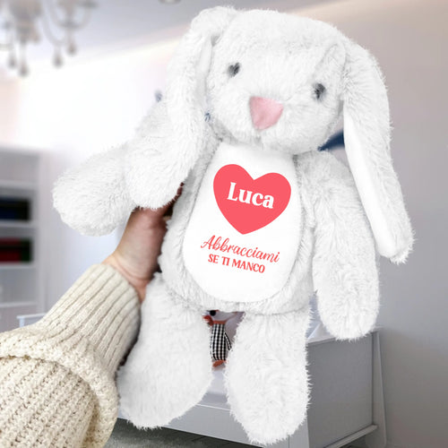 Stoffhase personalizzato Abbracciami, peluche coniglio morbido 34 cm per bambini