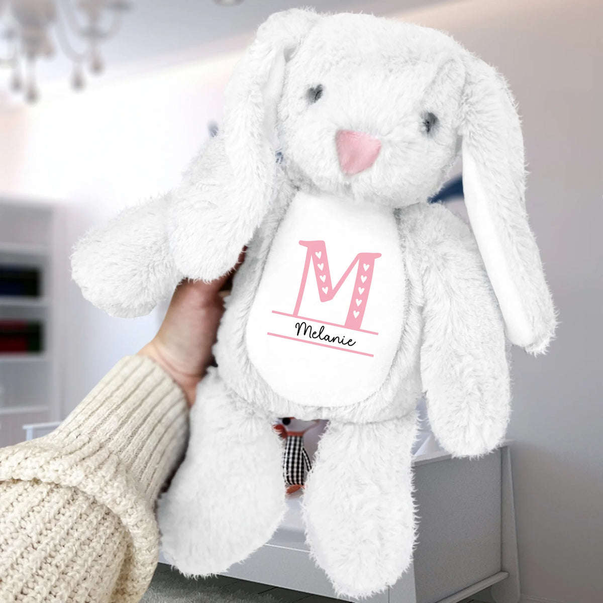 Peluche coniglio personalizzato morbido con nome, stoffhase 34 cm in tessuto premium per bambini
