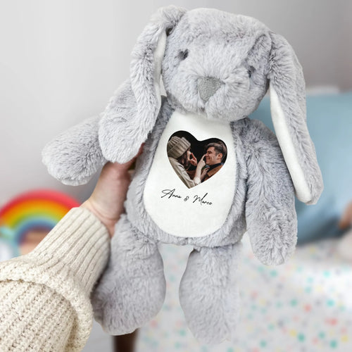 Coniglietto di peluche personalizzato con foto e nome, morbido tessuto premium, altezza 34 cm – Motiv 2