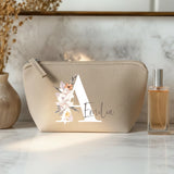 La tua iniziale - Pochette cosmetica in feltro con iniziale floreale e nome personalizzato
