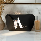 La tua iniziale - Pochette cosmetica in feltro con iniziale floreale e nome personalizzato