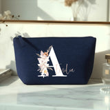 La tua iniziale - Pochette cosmetica in feltro con iniziale floreale e nome personalizzato
