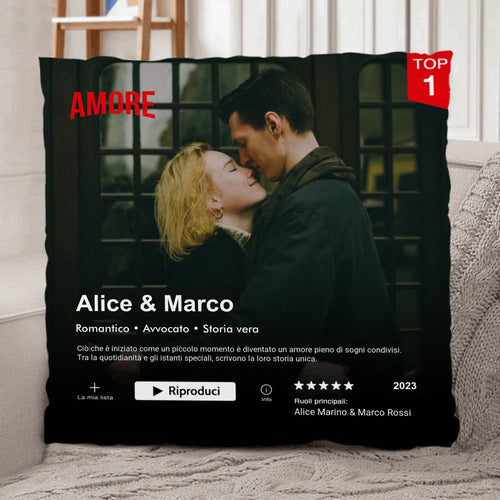 Cuscino personalizzato premium per coppie con design streaming e caricamento foto, morbido e lavabile