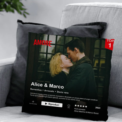 Cuscino personalizzato premium per coppie con design streaming e caricamento foto, morbido e lavabile – Motiv 2