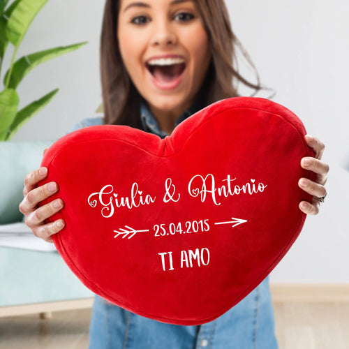Cuscino a forma di cuore personalizzato per coppie con peluche morbido - Io & Te