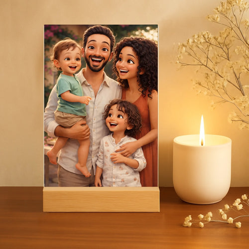 Espositore acrilico personalizzato Cartoon Love con stampa UV, design cartoon per papà e famiglia, formato verticale