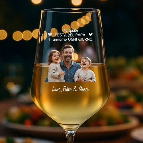 Bicchiere vino personalizzato con foto e scritta Il miglior papà, stampa UV-DTF colori intensi, 450 ml